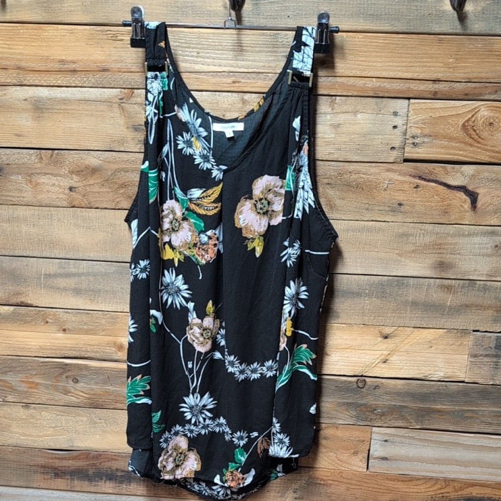 Cute Cheap Black Floral Tank Top Shirt Size 1x
